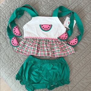 Watermelon Tie Smocked Flamingo set